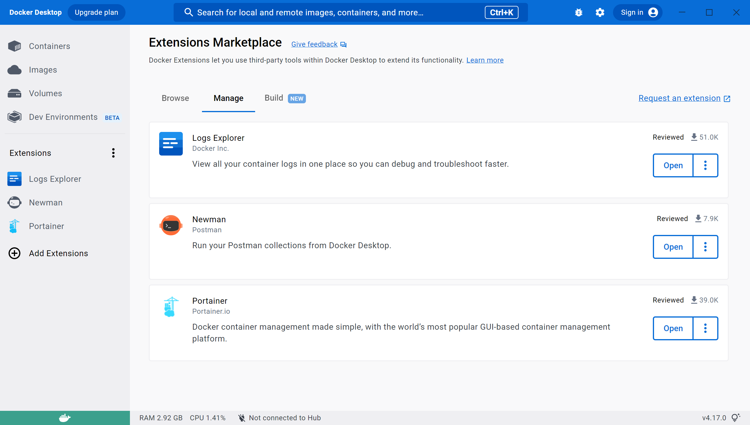 Extensions installiert