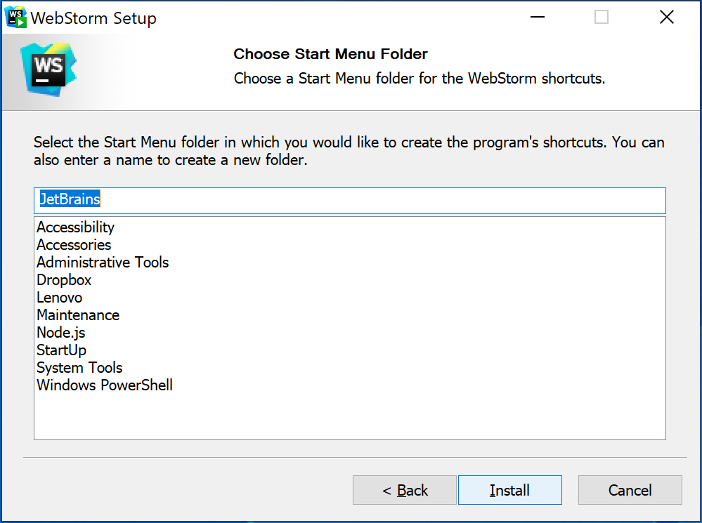 Choose Start Menu Folder